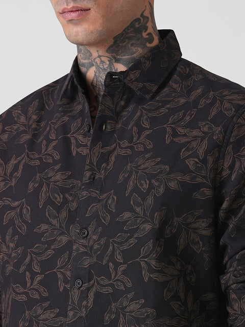 Floral Print Slub Tailored Shirt