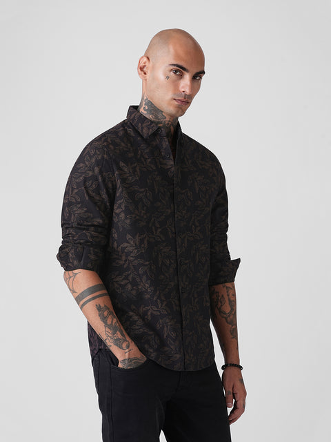 Floral Print Slub Tailored Shirt