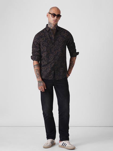 Floral Print Slub Tailored Shirt