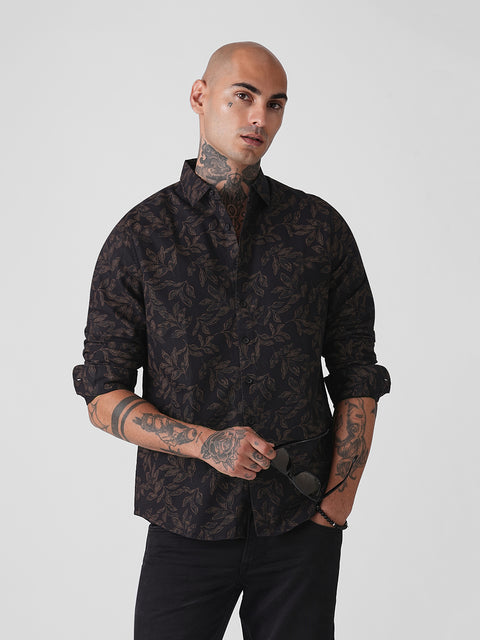 Floral Print Slub Tailored Shirt