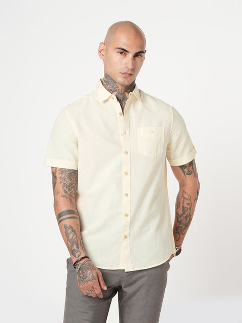 CREAM PLAIN HALF SLEEVE SHIRT