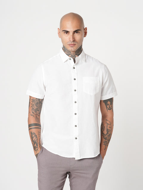 WHITE PLAIN HALF SLEEVE COTTON SHIRT