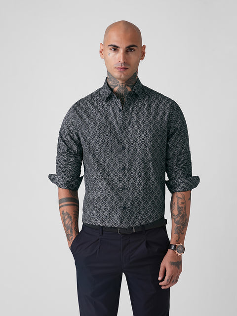 SATIN PRINTED TAILORED SHIRT
