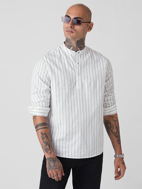 STRIPED TWILL TAILORED FULL SLEEVE KURTA
