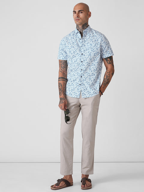 PRINTED OXFORD TAILORED HALF SLEEVE SHIRT
