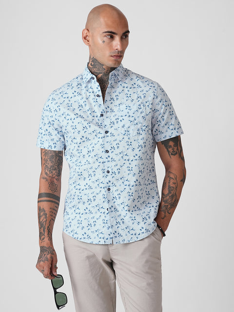 PRINTED OXFORD TAILORED HALF SLEEVE SHIRT