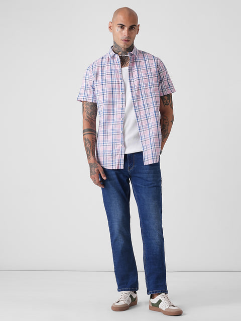 CHECKERED SLUB TAILORED HALF SLEEVE SHIRT
