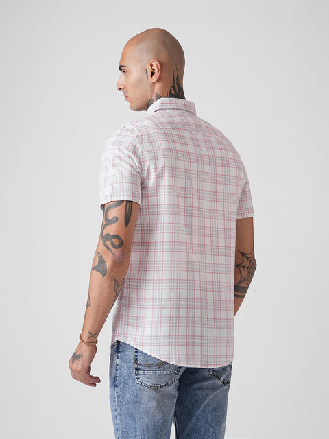 CHECKERED SLUB HALF SLEEVE SHIRT