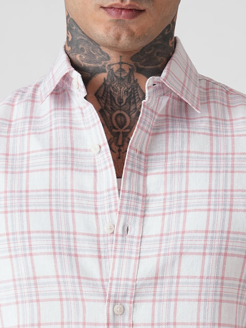 CHECKERED SLUB HALF SLEEVE SHIRT
