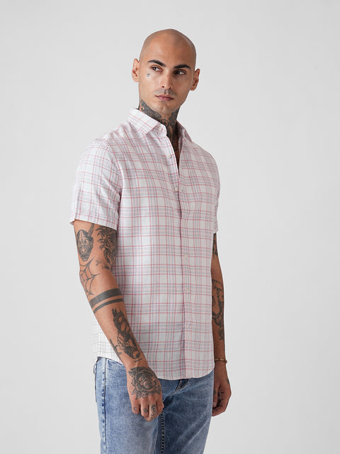 CHECKERED SLUB HALF SLEEVE SHIRT