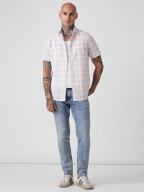 CHECKERED SLUB HALF SLEEVE SHIRT