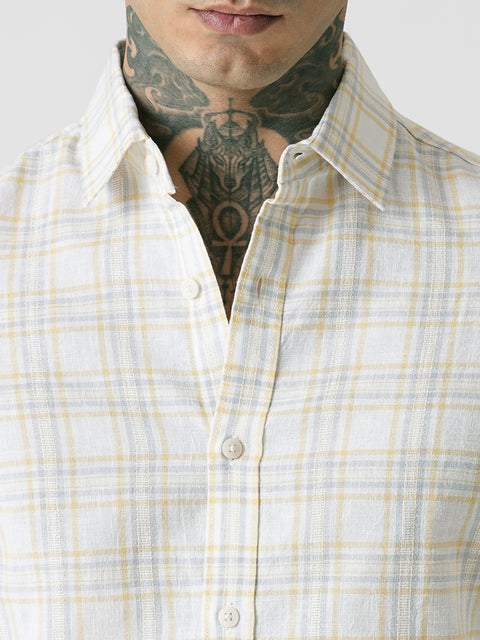 CHECKERED SLUB HALF SLEEVE SHIRT