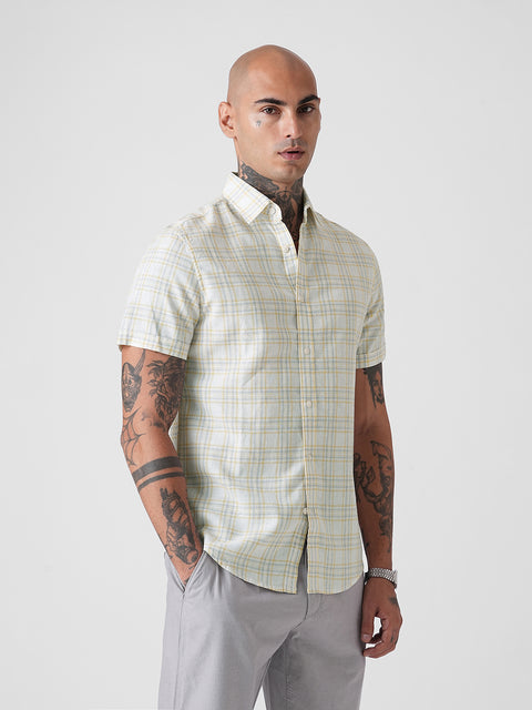 CHECKERED SLUB HALF SLEEVE SHIRT