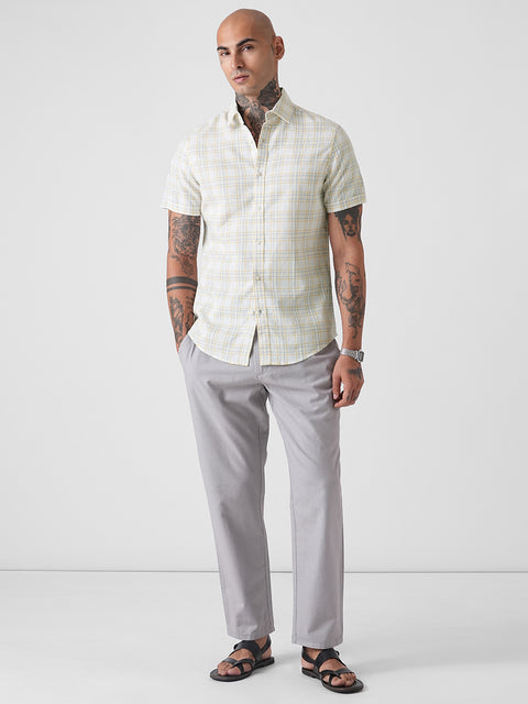 CHECKERED SLUB HALF SLEEVE SHIRT