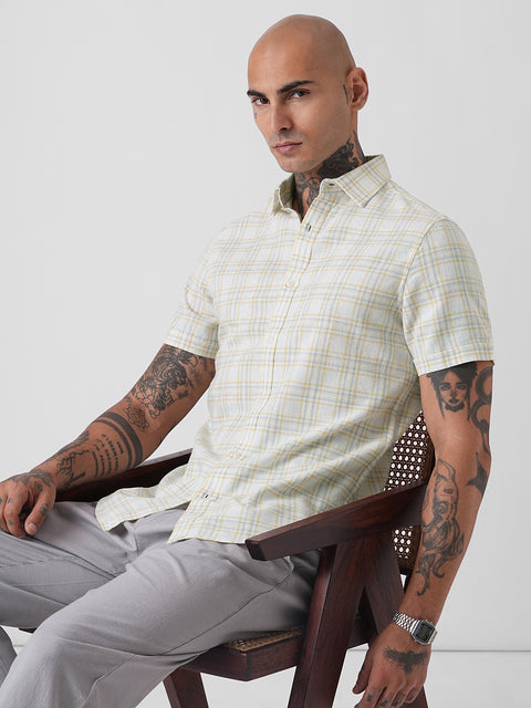 CHECKERED SLUB HALF SLEEVE SHIRT