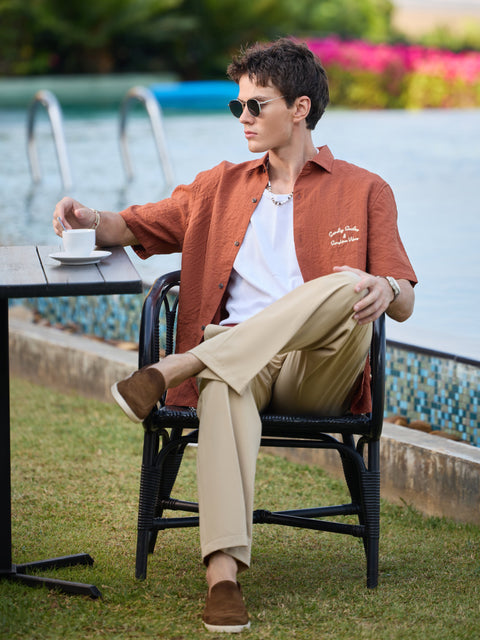 ORANGE SLUB PLAIN SHIRT