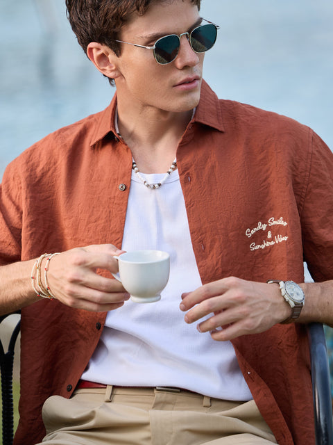 ORANGE SLUB PLAIN SHIRT