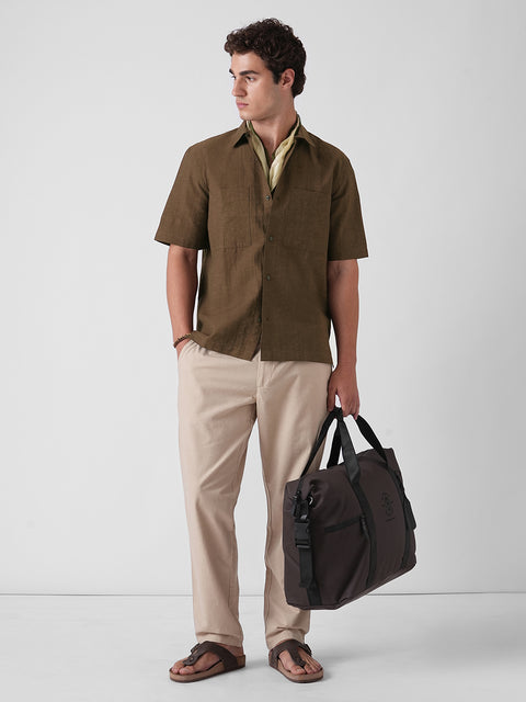 BROWN SLUB RELAXED SHIRT