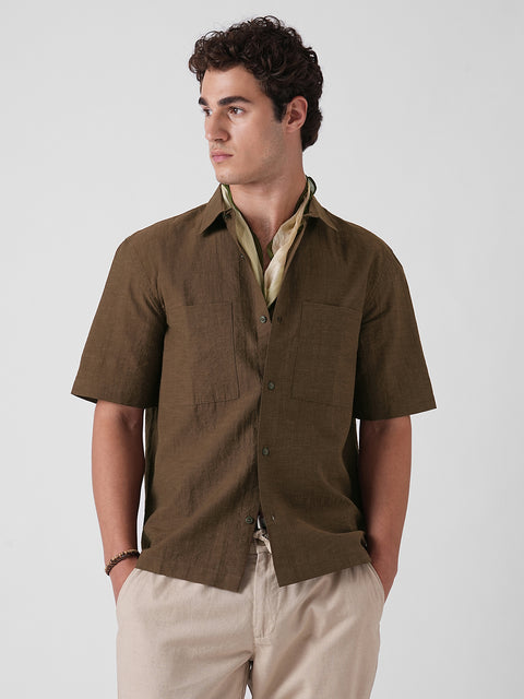 BROWN SLUB RELAXED SHIRT
