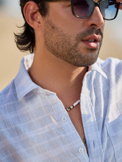 LIGHT BLUE CHECKERED DOBBY SHIRT