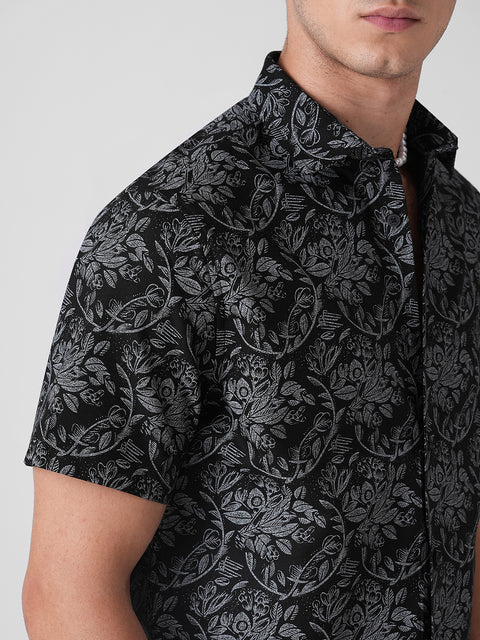 Floral Print Slub Shirt