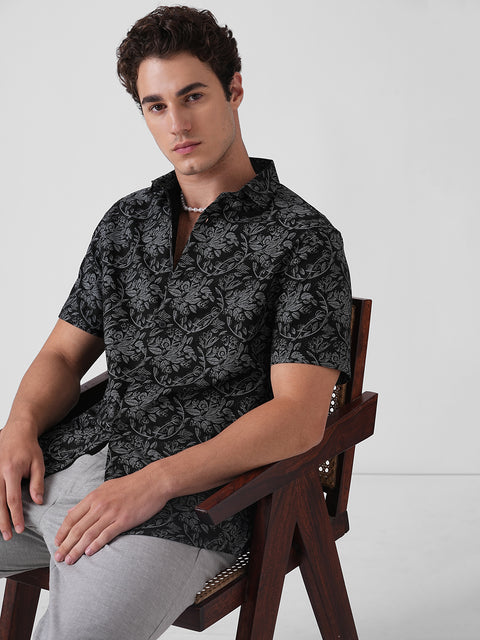 Floral Print Slub Shirt