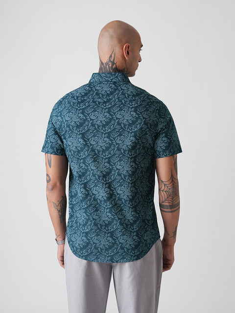 PRINTED TWILL TAILORED HALF SLEEVE SHIRT