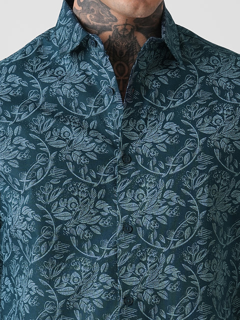 PRINTED TWILL TAILORED HALF SLEEVE SHIRT