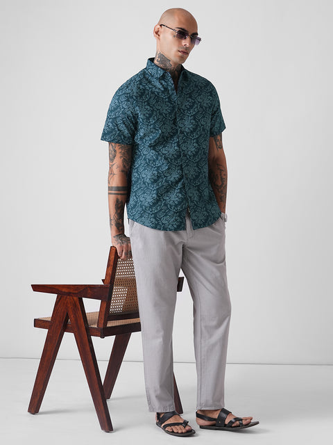 PRINTED TWILL TAILORED HALF SLEEVE SHIRT