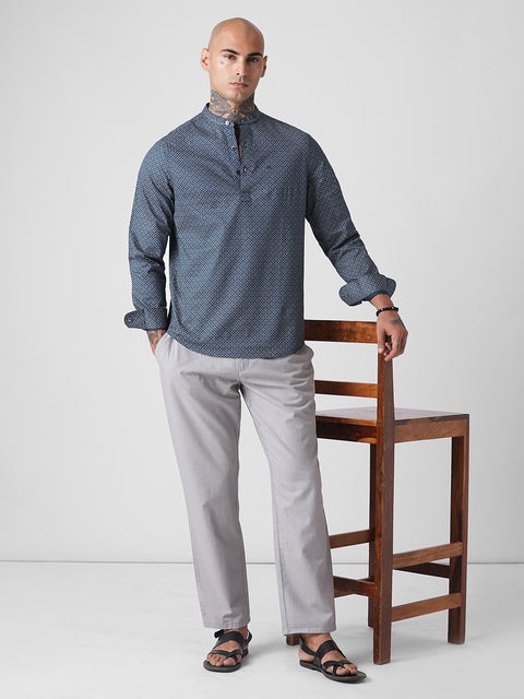 BLUE PRINTED DOBBY KURTA