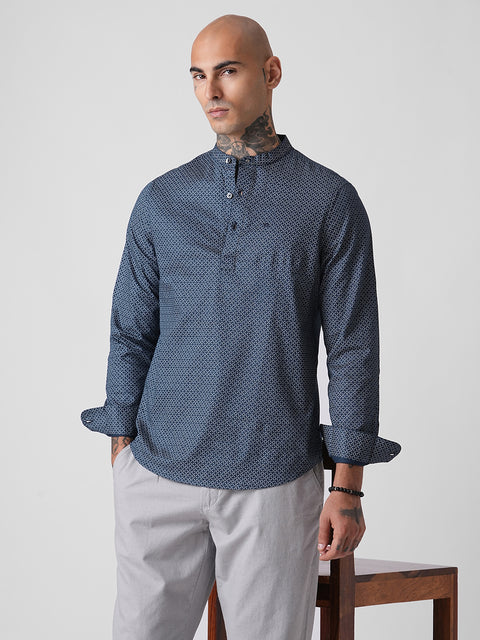 BLUE PRINTED DOBBY KURTA
