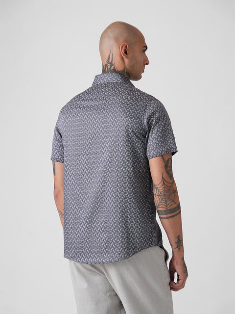 SATIN PRINTED TAILORED HALF SLEEVE SHIRT