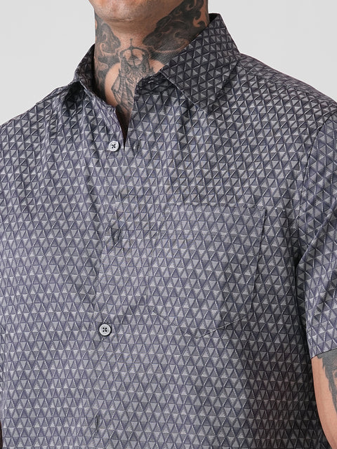 SATIN PRINTED TAILORED HALF SLEEVE SHIRT