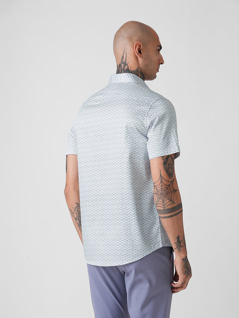 SATIN PRINTED TAILORED HALF SLEEVE SHIRT