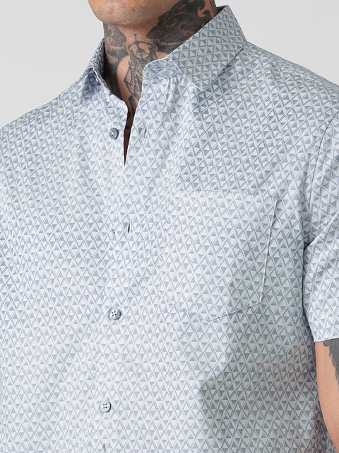 SATIN PRINTED TAILORED HALF SLEEVE SHIRT
