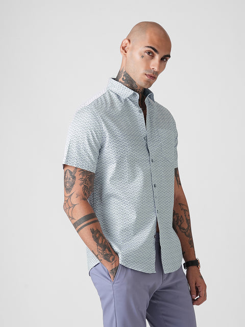 SATIN PRINTED TAILORED HALF SLEEVE SHIRT