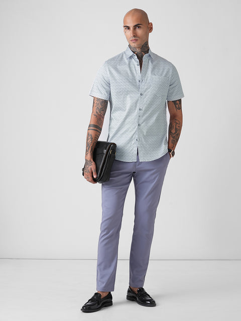 SATIN PRINTED TAILORED HALF SLEEVE SHIRT