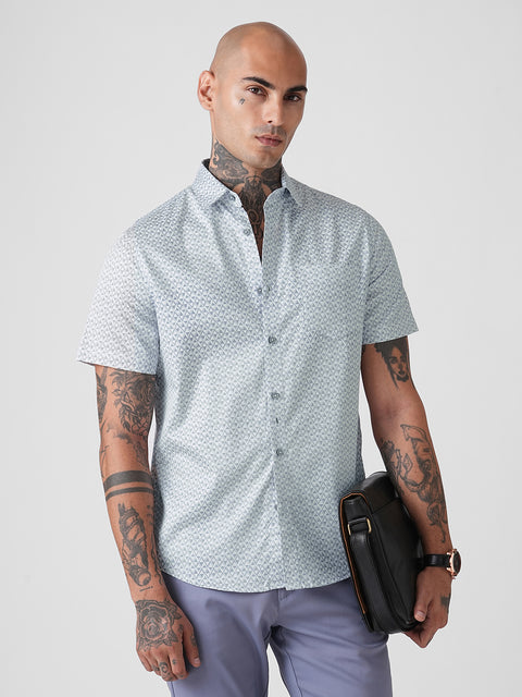 SATIN PRINTED TAILORED HALF SLEEVE SHIRT