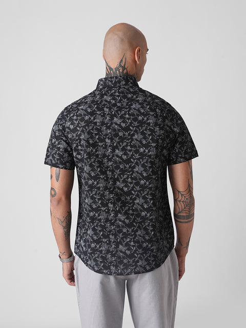 PRINTED TWILL TAILORED HALF SLEEVE SHIRT