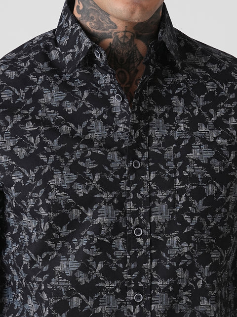 PRINTED TWILL TAILORED HALF SLEEVE SHIRT