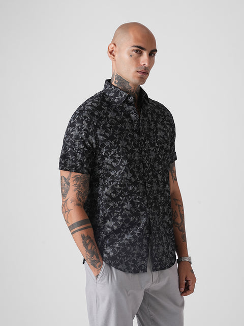 PRINTED TWILL TAILORED HALF SLEEVE SHIRT