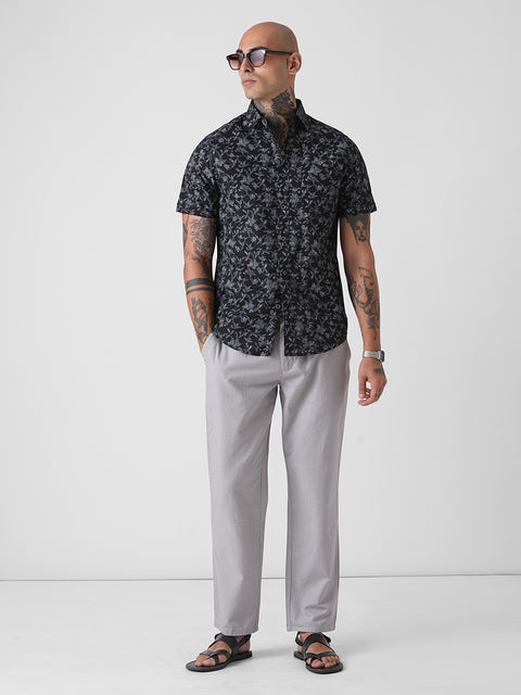 PRINTED TWILL TAILORED HALF SLEEVE SHIRT