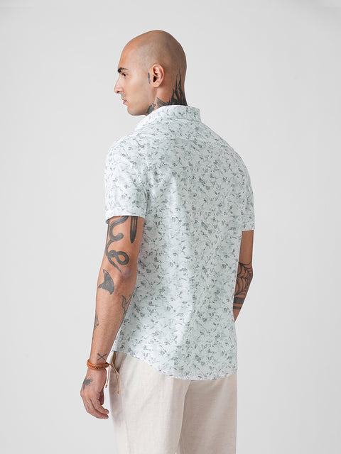 PRINTED TWILL TAILORED HALF SLEEVE SHIRT