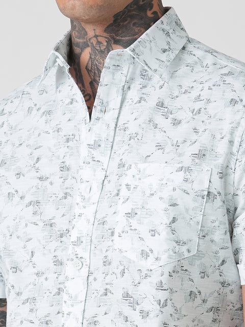 PRINTED TWILL TAILORED HALF SLEEVE SHIRT