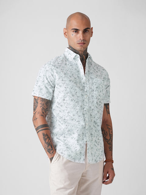PRINTED TWILL TAILORED HALF SLEEVE SHIRT