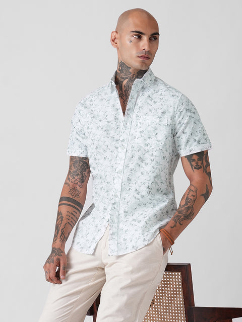 PRINTED TWILL TAILORED HALF SLEEVE SHIRT