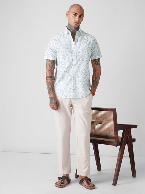 PRINTED TWILL TAILORED HALF SLEEVE SHIRT