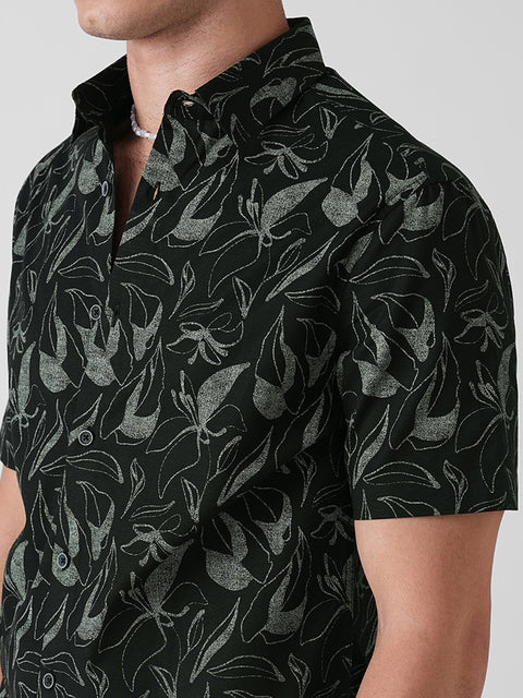 Botanical Print Slub Shirt