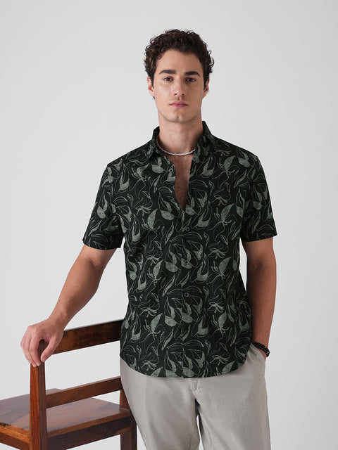 Botanical Print Slub Shirt