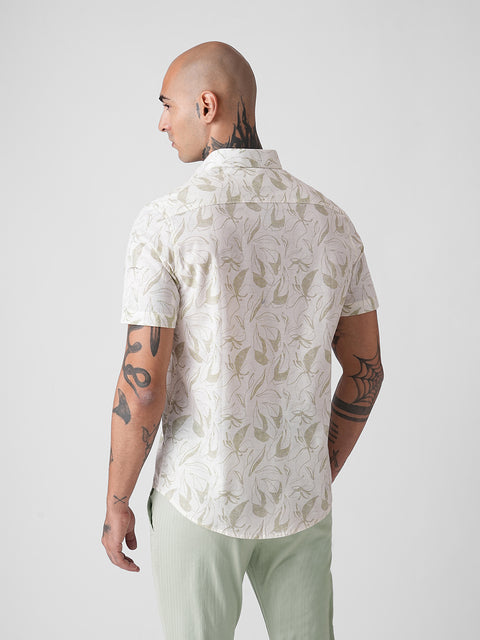 PRINTED TWILL TAILORED HALF SLEEVE SHIRT